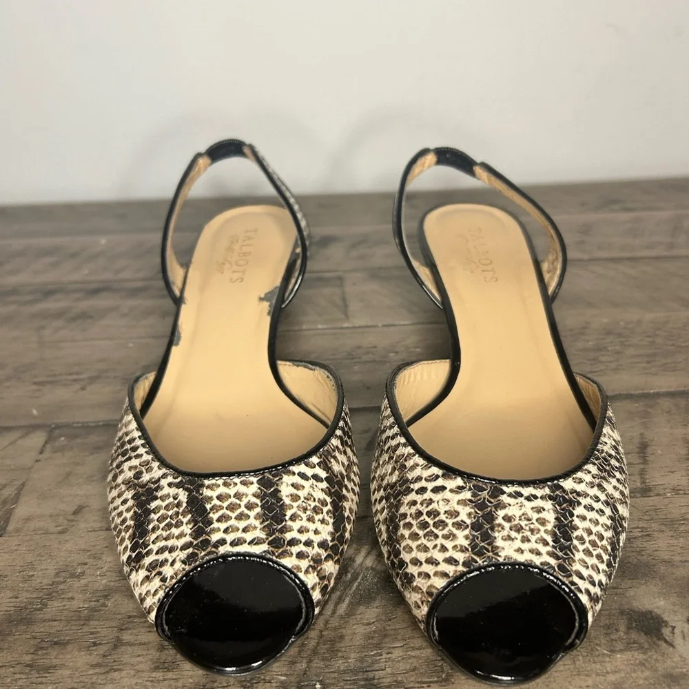 Talbots Leather Faux Snakeskin Wedge Slingbacks with Open Toe